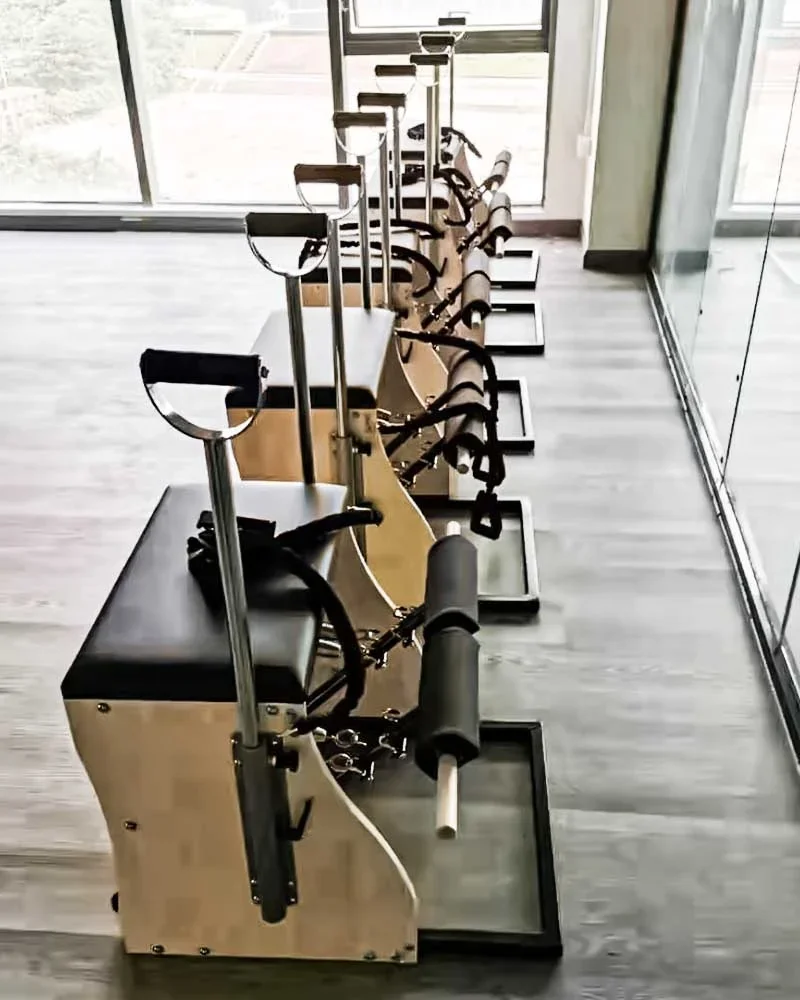 Pilates Yoga Combo - Queenlife Öko-Holzgriffe, 4 Federn, Stabilität, weißes