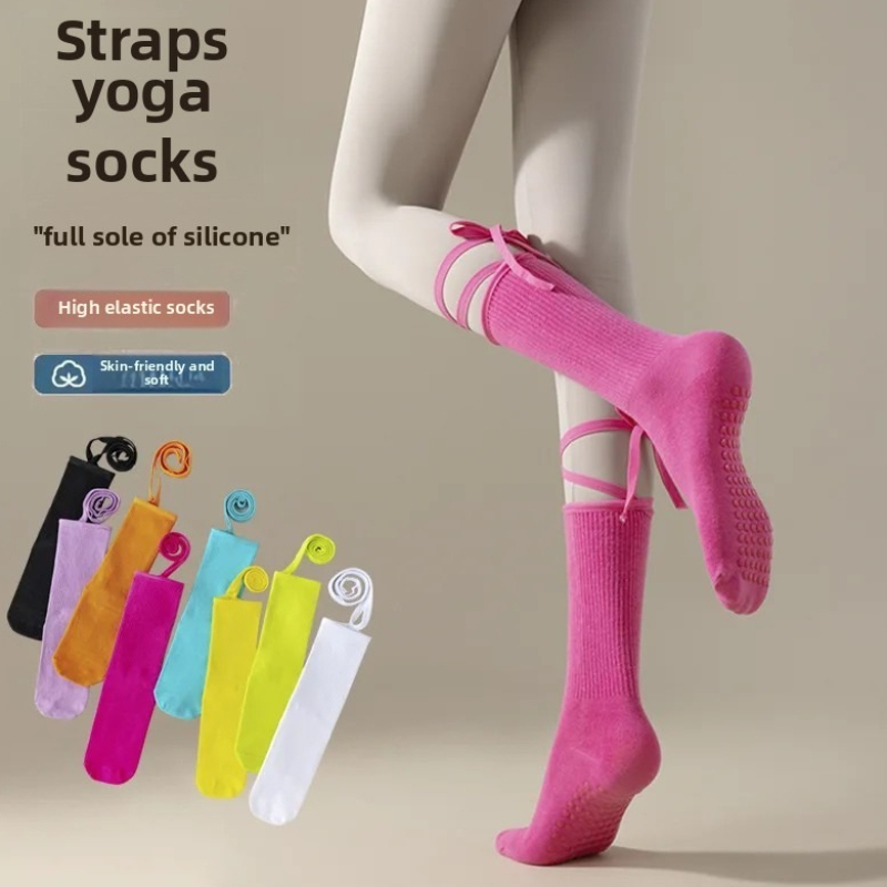 Pilates Yoga Youtube - 1 Paar rutschfeste Silikon-Bandage-Socken, mittellang, einfarbig,