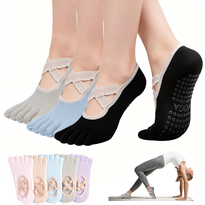 Pilates Yoga Origin - Rutschfeste Damen-Pilates-Socken mit Spitzenbandage, Yoga-Socken, Sport-Fitness-Atmungsaktive