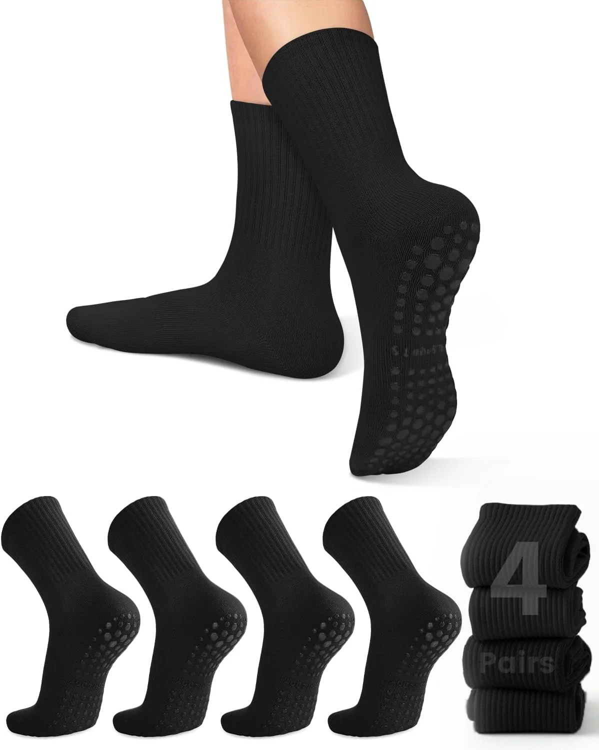 Pilates Yoga Origin - 4 Paar Damen-Yoga-Socken, einfarbige, rutschfeste Yoga-Pilates-Ballettsocken