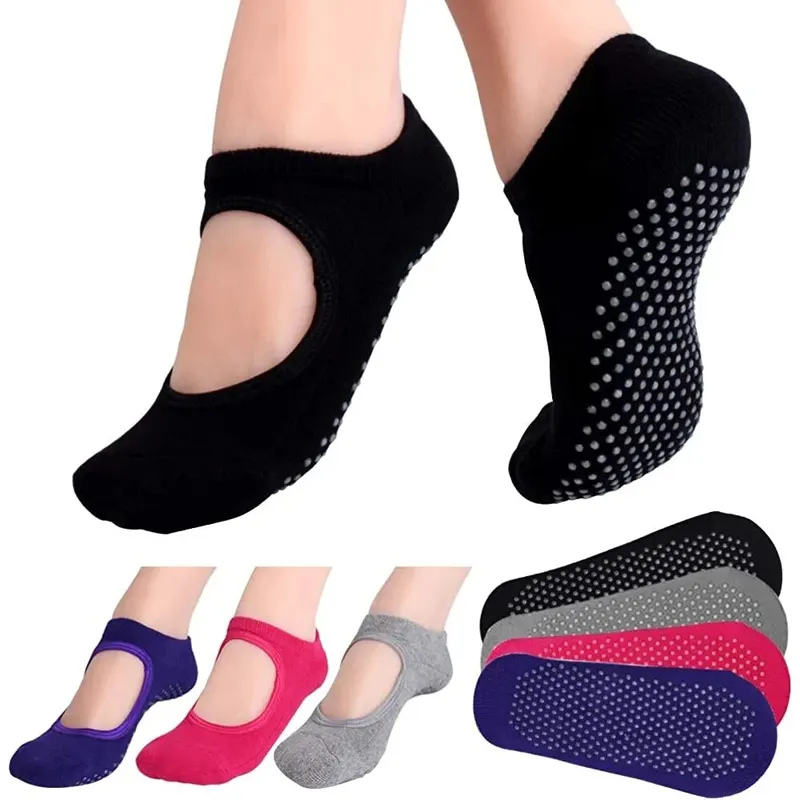 Pilates Yoga Fitness - Rückenfreie, rutschfeste Fitness-Yoga-Socken aus Baumwolle für