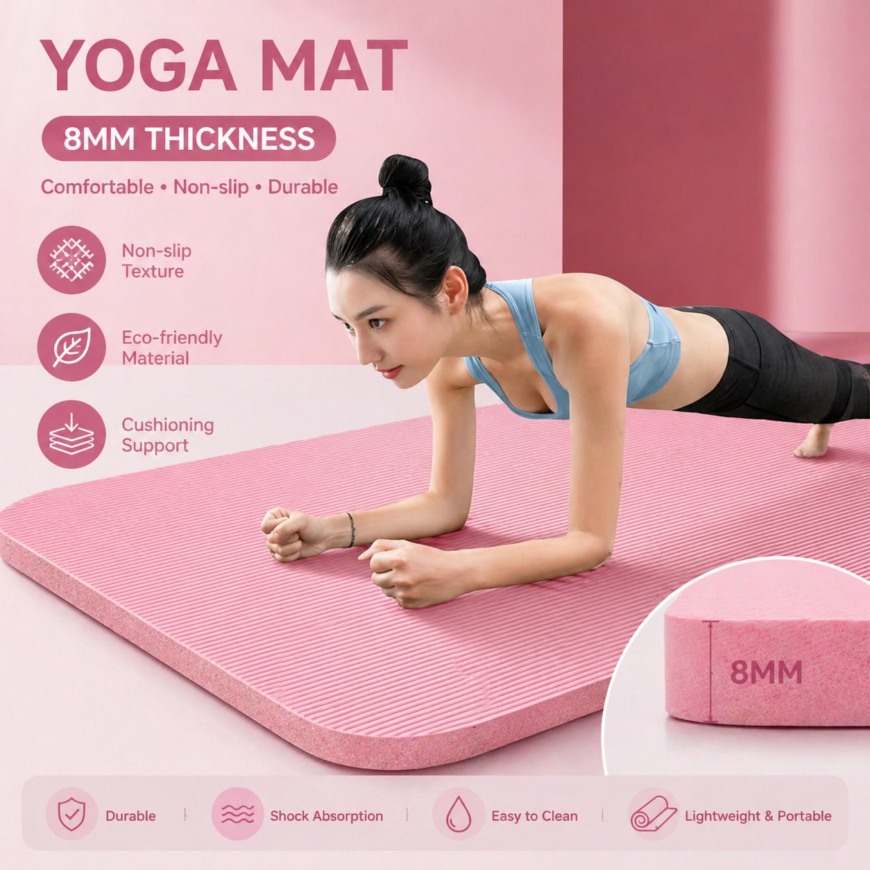 185*61CM Rosa rutschfeste Yoga – Pilates Yoga Home Workout Bewertung und Preis
